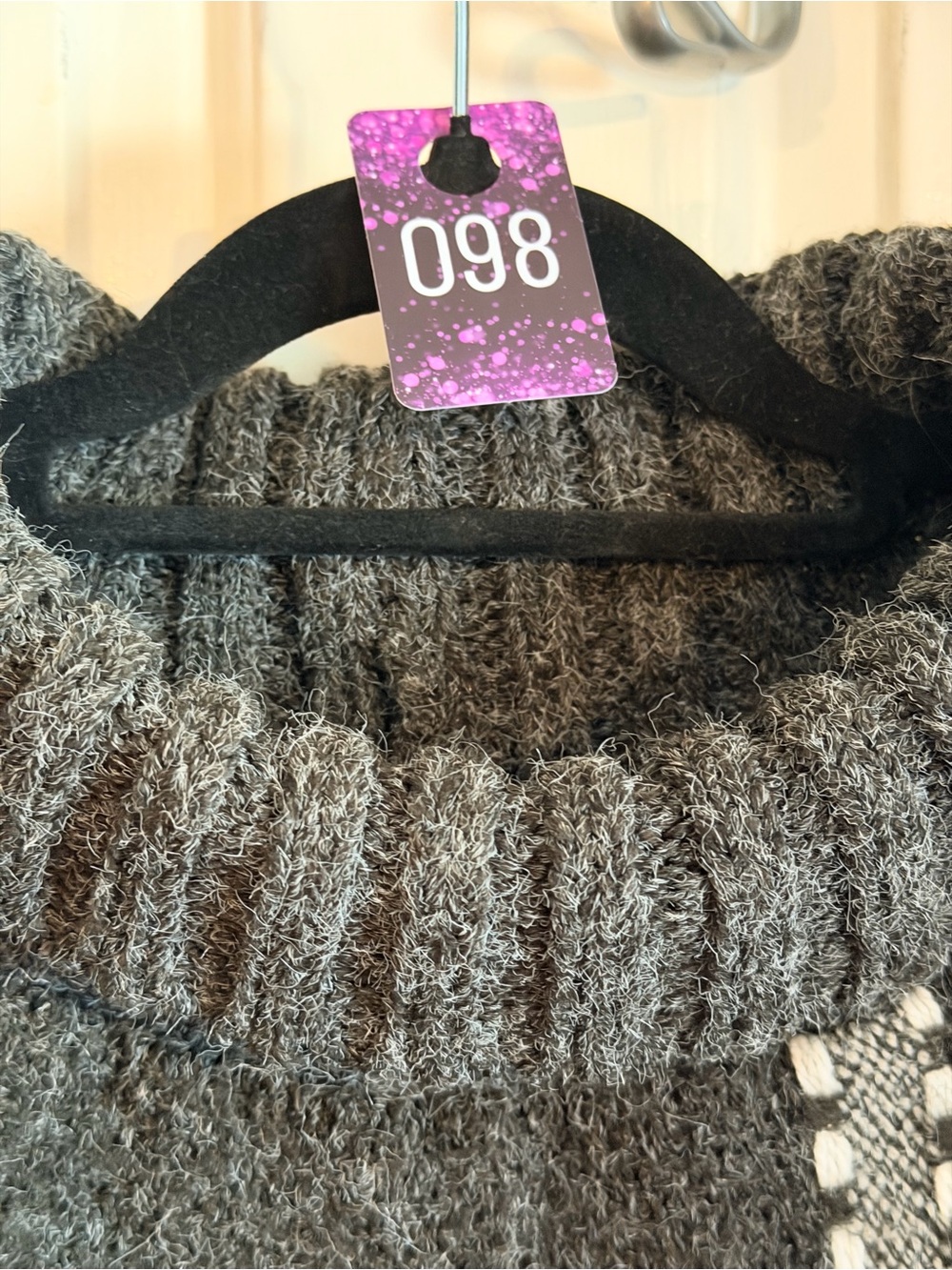 Women’s Charcoal Plaid Turtleneck Poncho Sweater - Picture 3 of 6